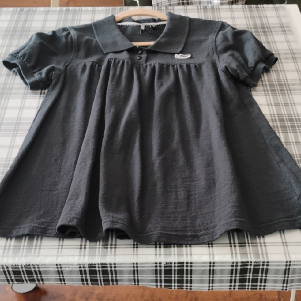 Vans A Line Round Collar Top Black 2 Button Short Sleeve Girls Women’s XL New